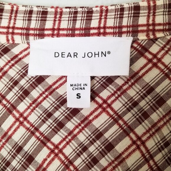 Dear John Plaid Ribbon Trim Tiered Mini Dress S Balloon Sleeves Cottagecore Boho - Picture 5 of 16